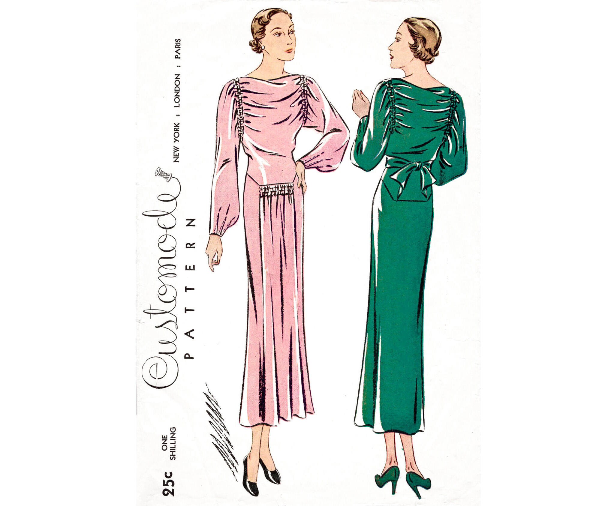 Vintage Sewing Pattern 1930s 30s Dress // Shirring Draped Detail ...