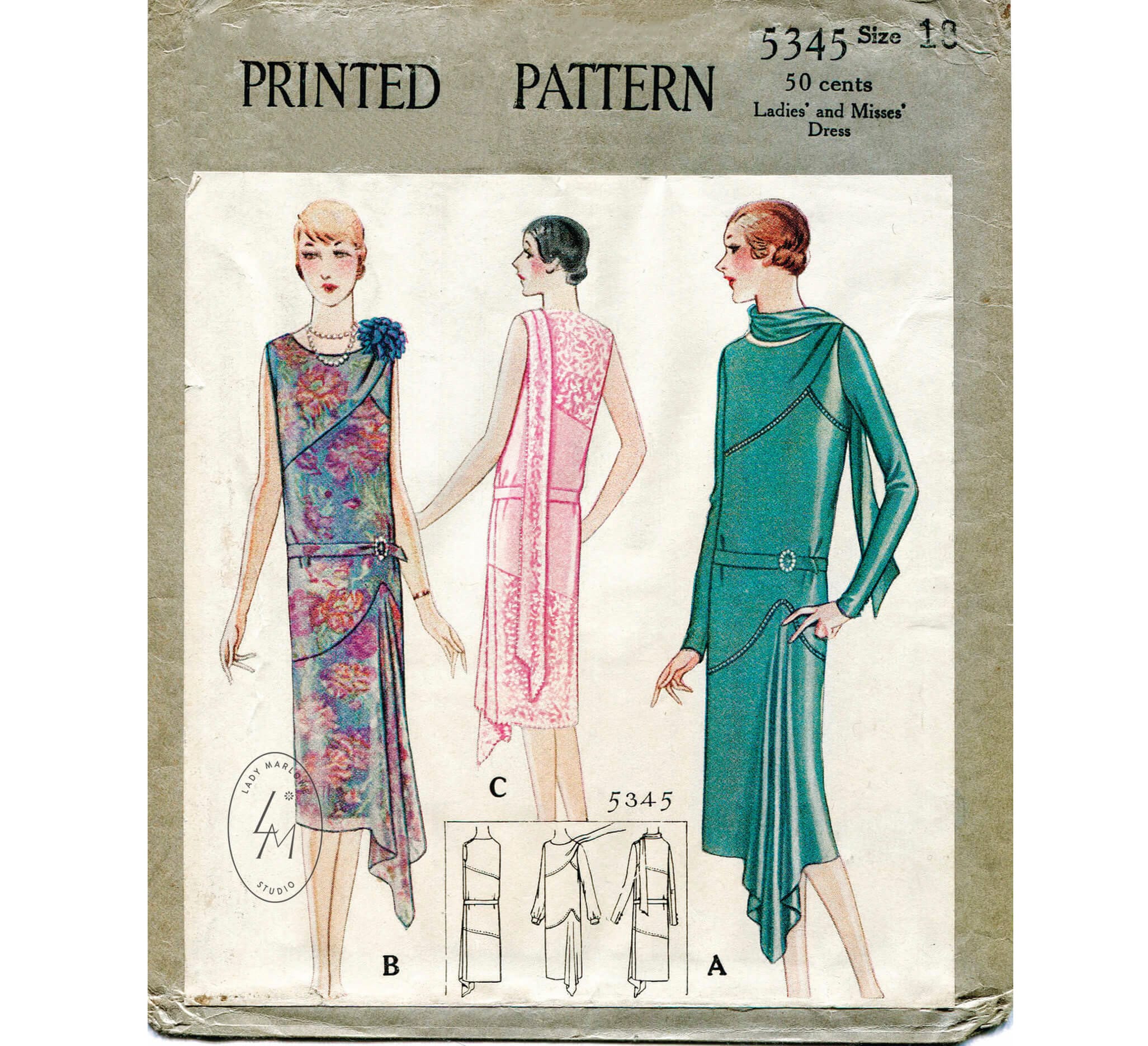 Late 1920s Slip-On Dress With Dipped Sewing Pattern Bust 36 B36 McCalls  Reproduction | 5026 | Past Patterns