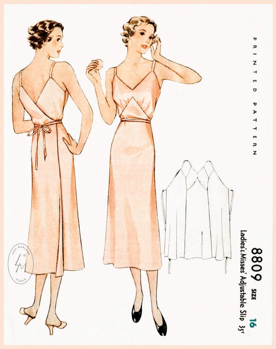 1930s 30s Vintage Slip Dress Sewing Pattern / Bias Cut Gown / Art Deco  Seams / Negligee Lingerie / Bust 32 34 36 38 40 