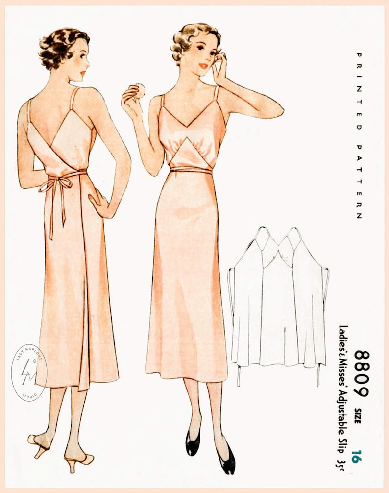 vintage sewing pattern 1930s 30s vintage lingerie sewing pattern Art Deco wrap dress slip negligee bust 32 34 36 38 40 reproduction 