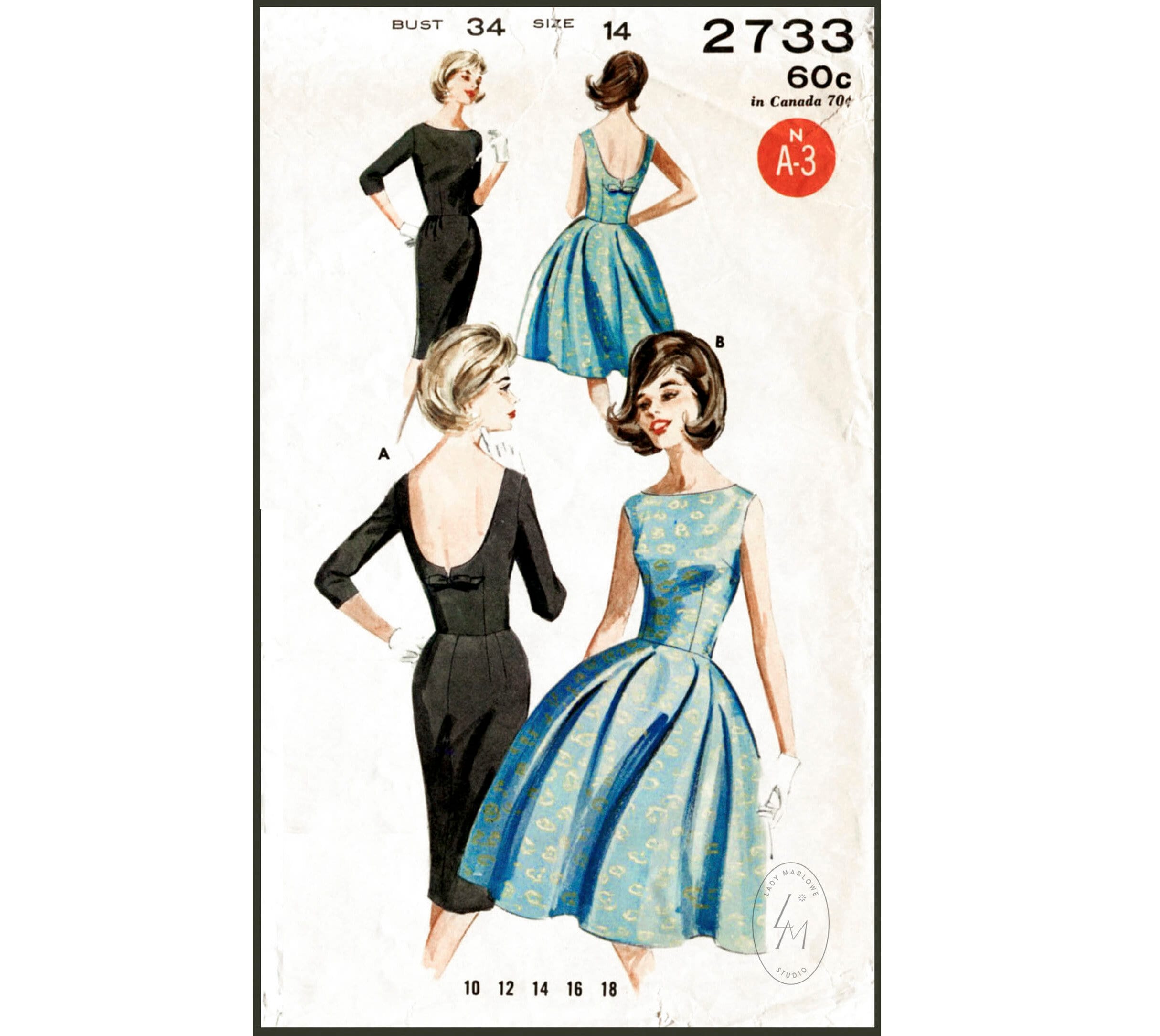 1960s Cocktail Party Dress Pattern Slim Wiggle Dress Very Low Neckline or  Use Dickey Insert Prominent Designer 338 Vintage Sewing Pattern FACTORY  FOLDED Bust 34
