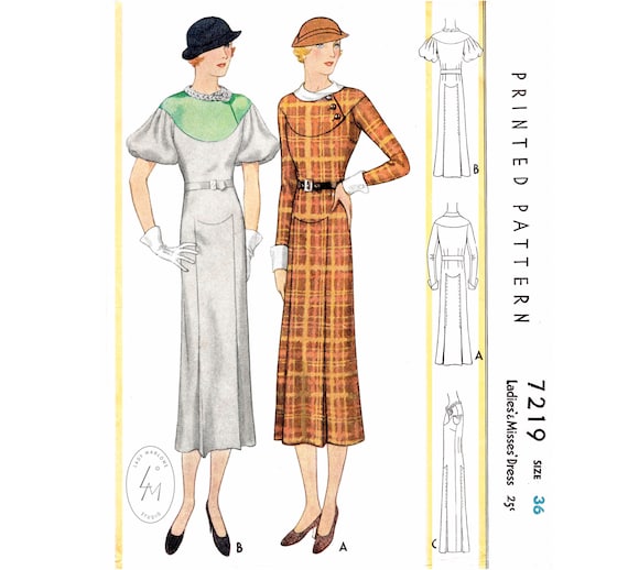 slim fit dress slacks 1935 Article Vintage 30s Fashion Women Dresses Evening Gowns Illustrat –  Period Paper Historic Art LLC main image 1
