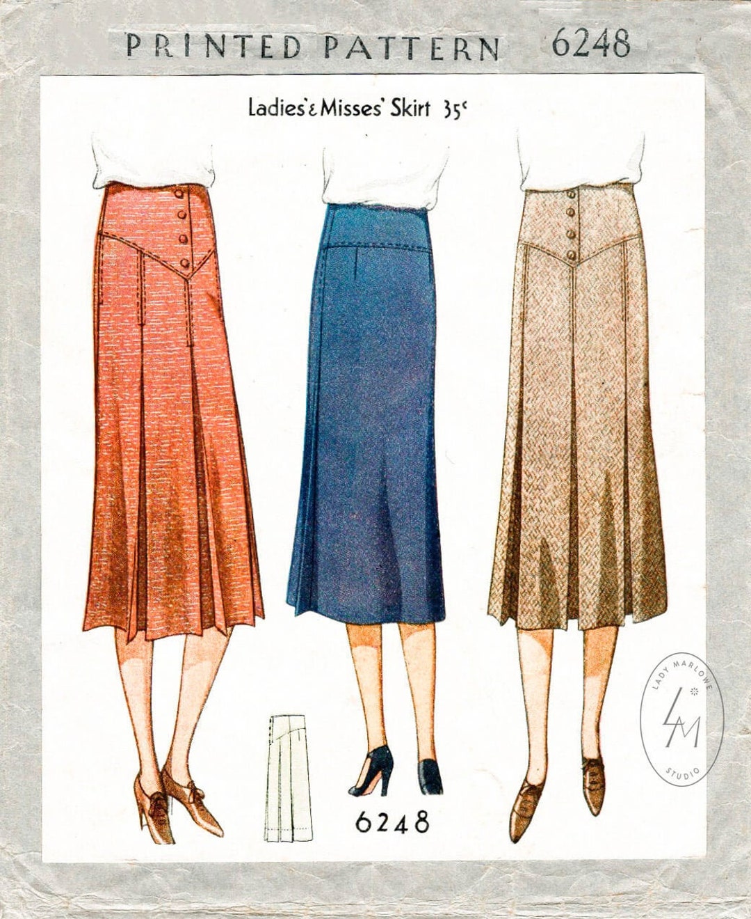 1930s Skirt Pattern // 30s Vintage Sewing Pattern Reproduction ...