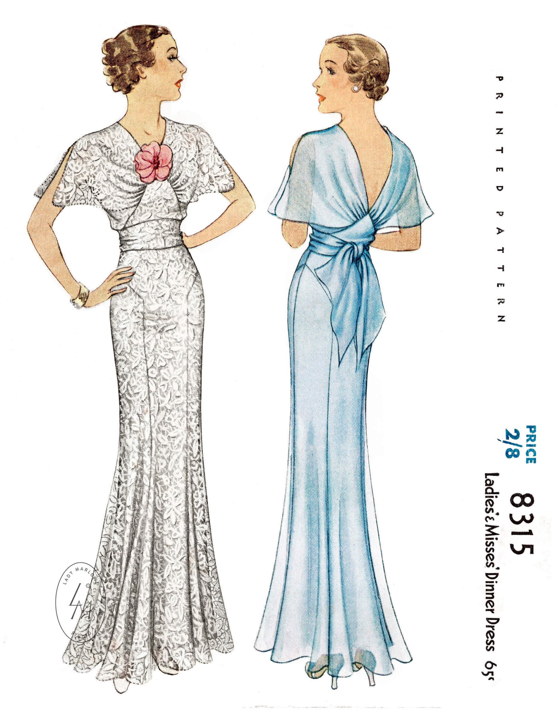 1930s Vintage VOGUE Sewing Pattern B34in EVENING DRESS with TRAIN (R953) -  The Vintage Pattern Shop