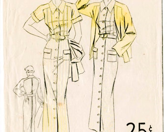 Vintage naaipatroon jaren 1930 jaren '30 jurk jas tweedelig ensemble japon korte of lange mouw art-decostijl buste 36 reproductie / 1930