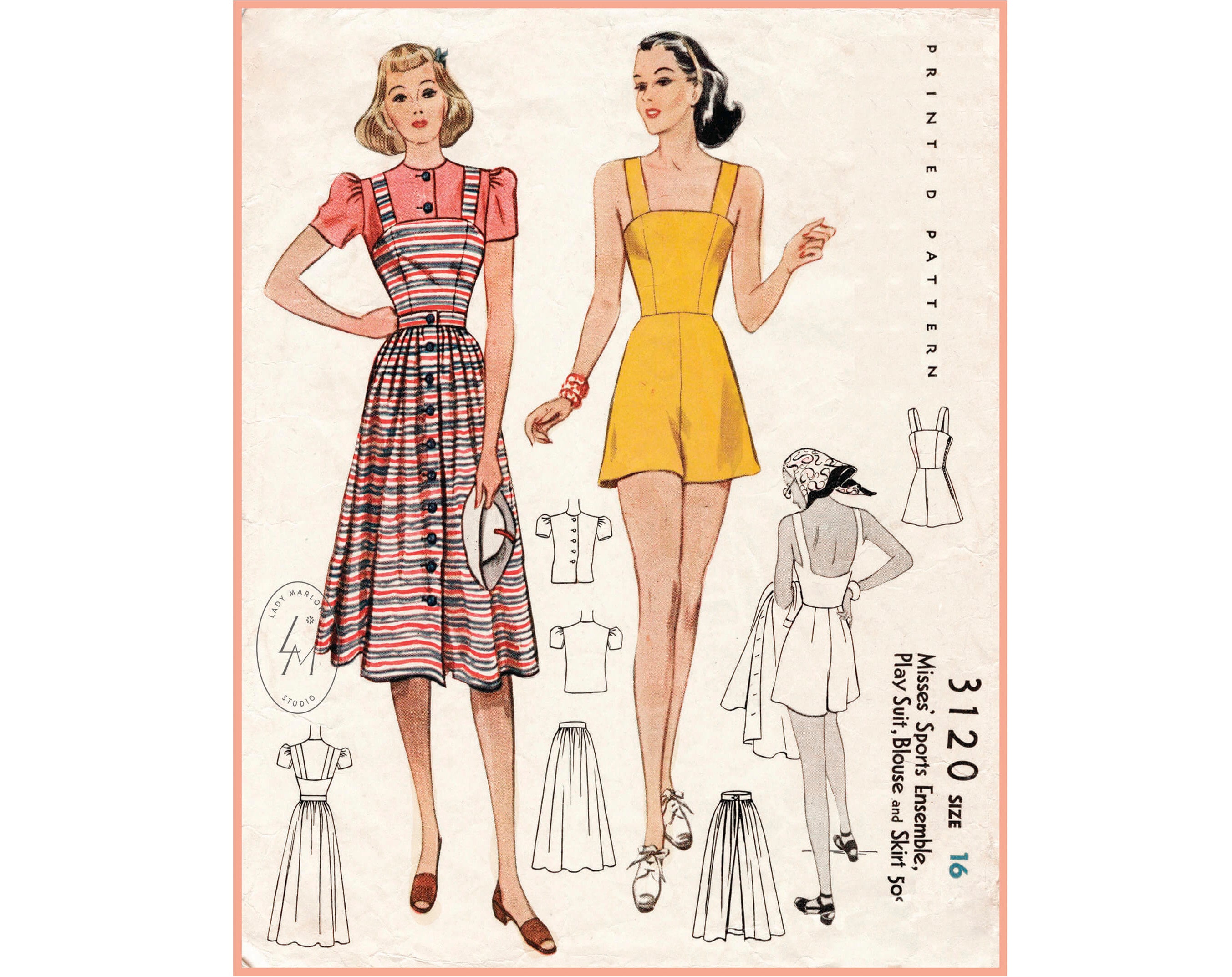 1930s Vintage Sewing Pattern 30s Sportwear Ensemble Playsuit Skirt ...