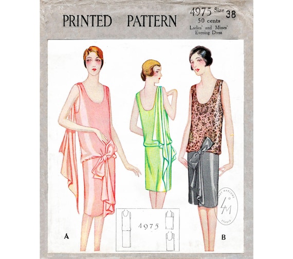 1920s Cocktail Dress Vintage Sewing Pattern Reproduction / Drop Waist Flapper Frock / Draped Scarf / Bust 38 B38 - Etsy 1920s Cocktail Dress Vintage Sewing Pattern Reproduction / Drop Waist Flapper Frock / Draped Scarf / Bust 38 B38 - Etsy