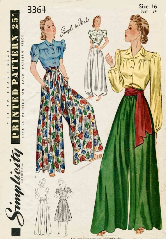 40s 40s Vintage Sewing Pattern Palazzo Pants Wide Leg Etsy Best Palazzo Pants Pattern 40s 40s Vintage Sewing Pattern Palazzo Pants Wide Leg Etsy Best Palazzo Pants Pattern