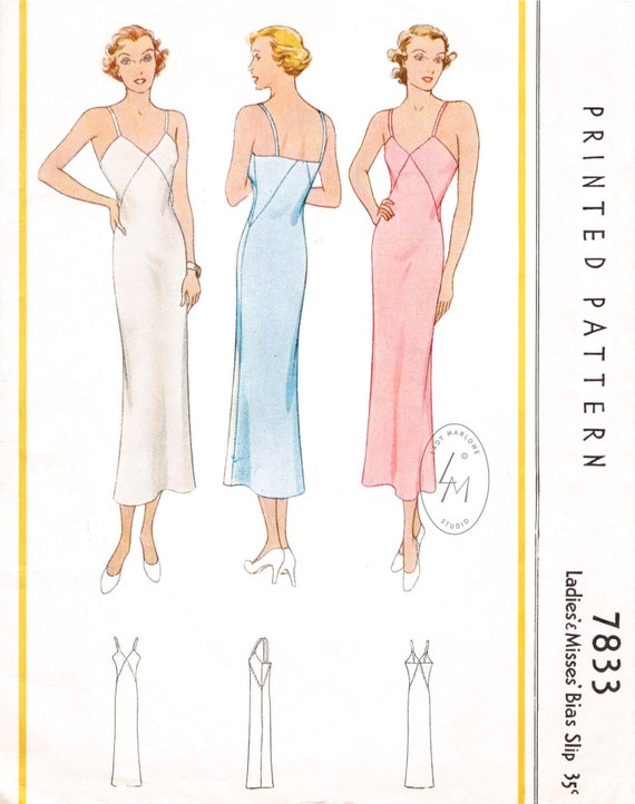 1930s 30s Vintage Slip Dress Sewing Pattern / Bias Cut Gown / Art Deco  Seams / Negligee Lingerie / Bust 32 34 36 38 40 