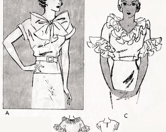 vintage sewing pattern 1930s 30s Vintage Blouse Sewing Pattern evening or day art deco ruffles bow collar bust 34 34 / 1930 reproduction