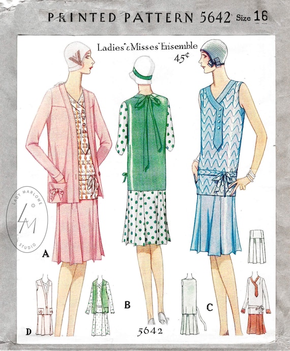 1920s Dress Vintage Sewing Pattern Reproduction / Jacket / Pleat Skirt/  Drop Waist / Button Tab / Bust 34 - Etsy Ireland