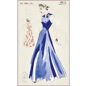 vintage sewing pattern 30s 1930s vintage pattern evening dress ball gown halter bust 34 b34 reproduction / 1930