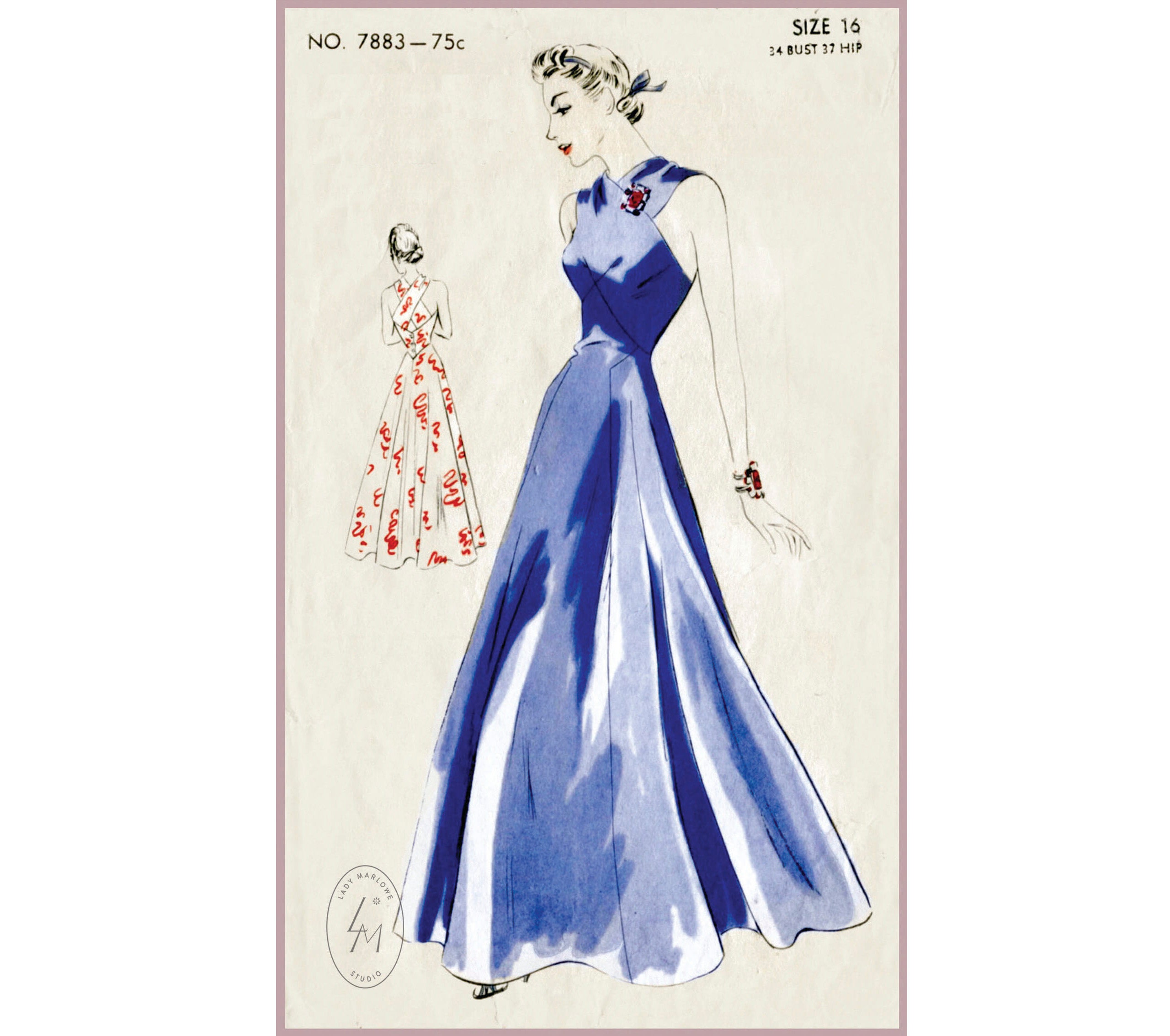 ORIGINAL Vintage Sewing Pattern 1950s Ladies Evening Cocktail Gown Vogue  9180 Size 34 Bust