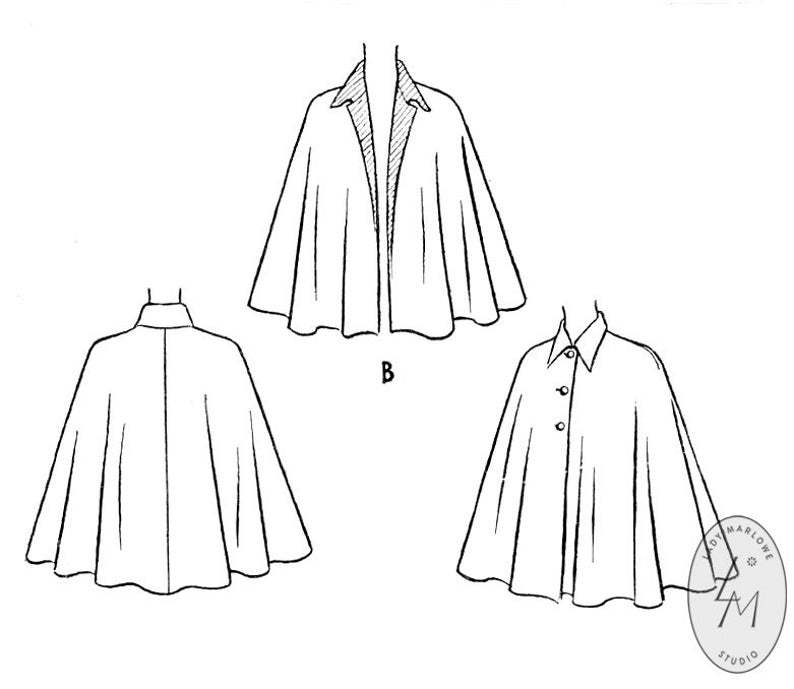 PDF Sewing Pattern S M L / 1950s 50s Vintage Cape / Digital Download ...