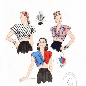 vintage sewing pattern  1940s 40s crop top beachwear // reproduction // PICK YOUR SIZE Bust 32 34 36 38 // 1940