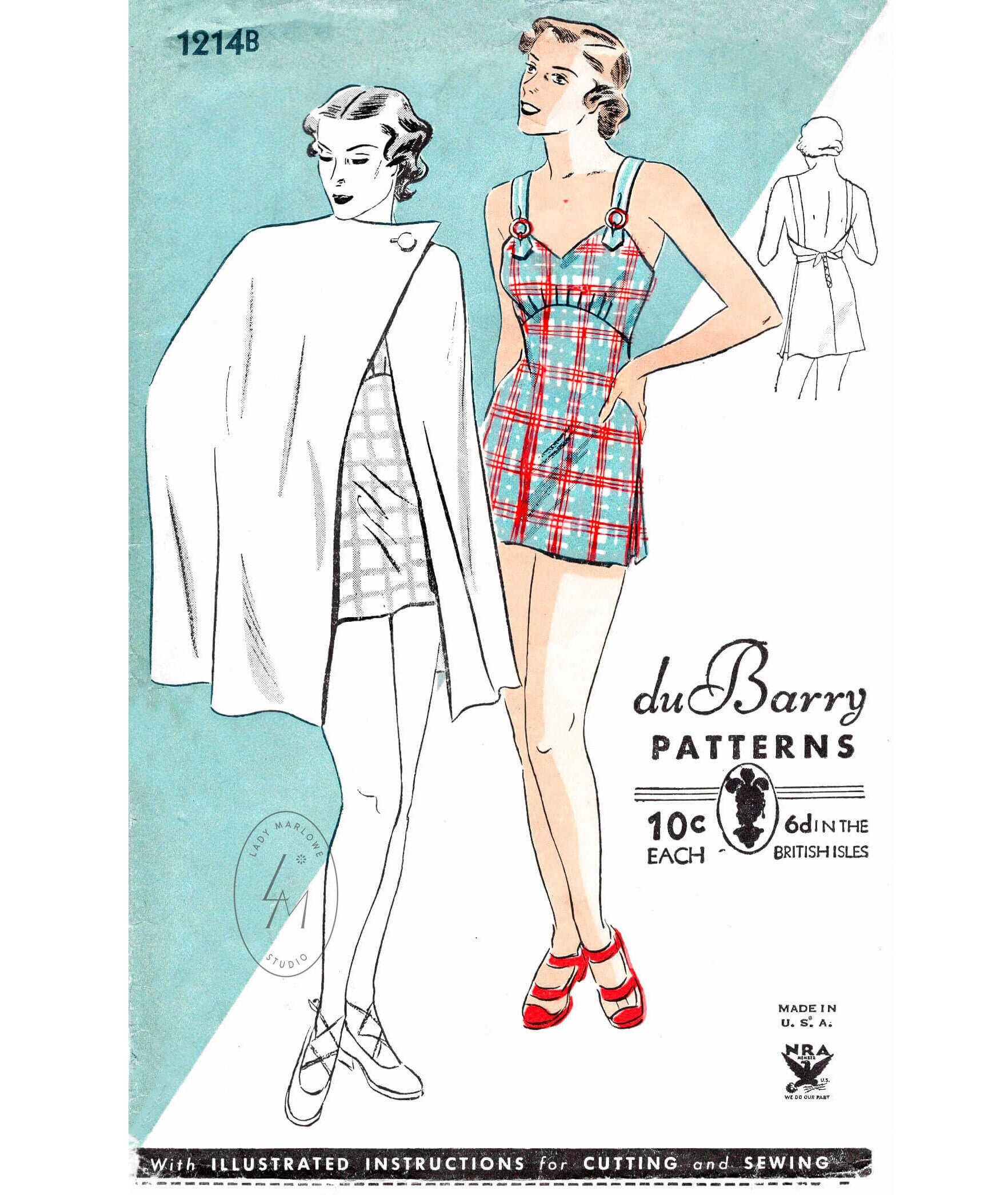 1944 WW2 Vintage Sewing Pattern B36 DRESS (R671) By Du Barry