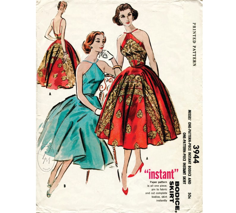 vintage sewing pattern 1960s 60s halter cocktail dress evening frock PICK YOUR SIZE bust 32 34 36 38 French and English image 1