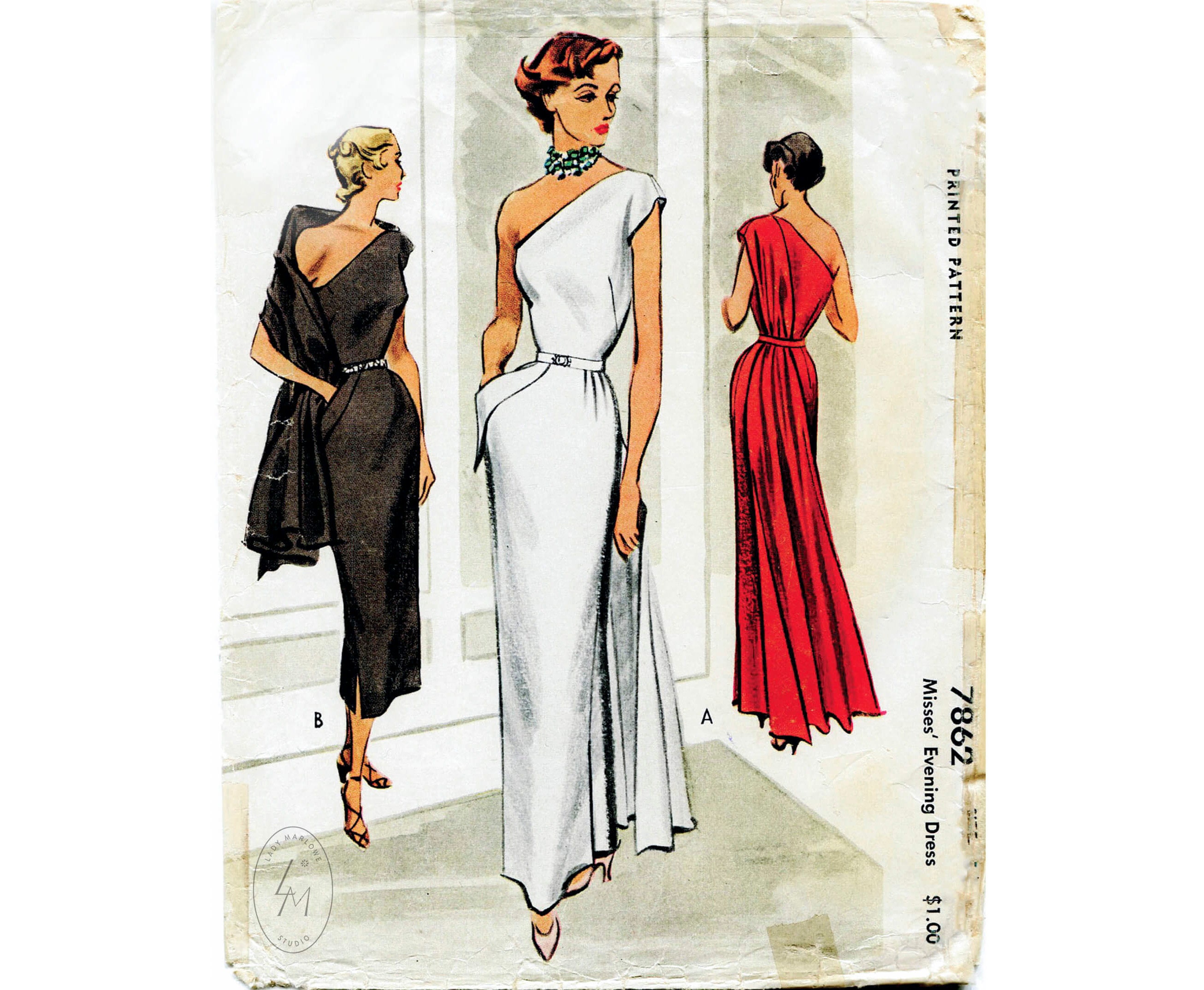 1940s 1950s Vintage Gown Sewing Pattern ...