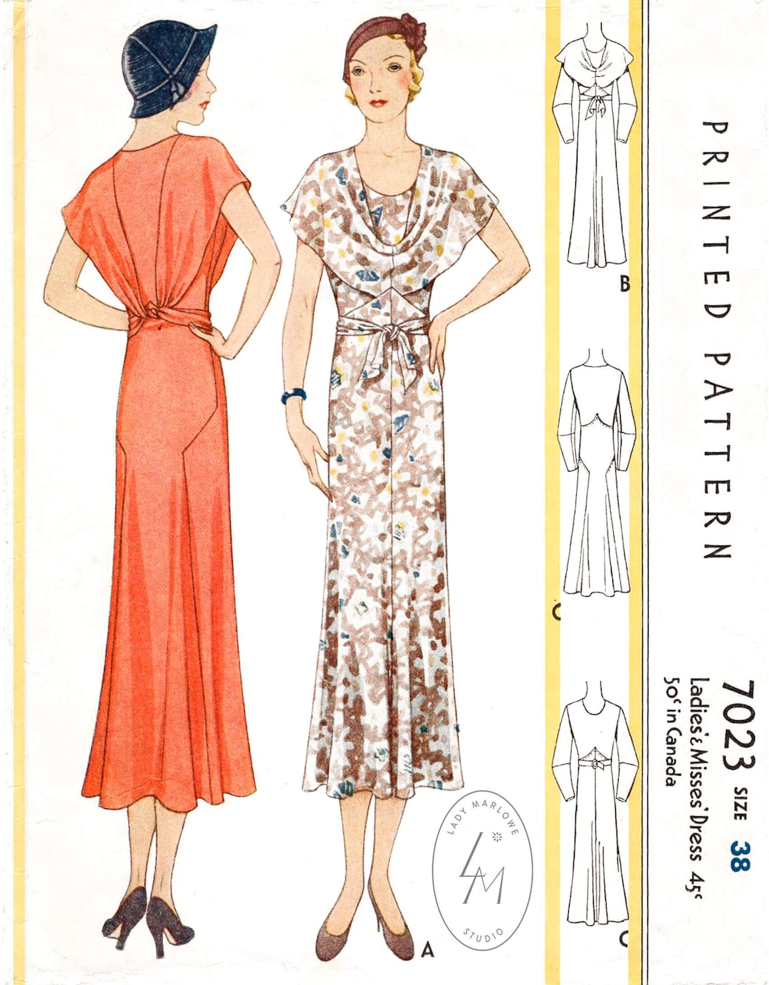 Vintage Sewing Pattern 1930s 30s Dress in 3 Styles // Reproduction ...