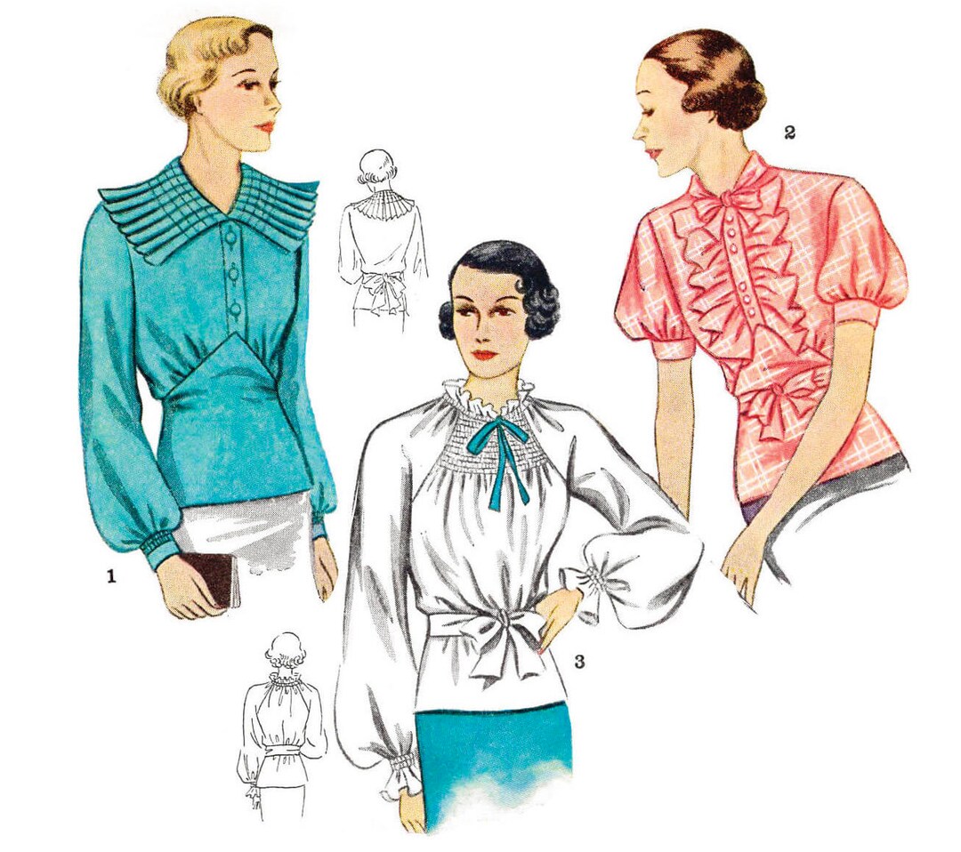 Vintage Sewing Pattern 1930s 30s Blouse // Set of 3 Styles ...