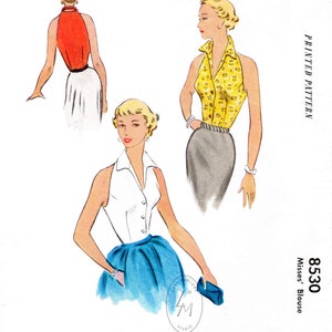 Vintage Sewing Pattern 1950s 50s Classic Halter Top / Pointed Collar ...