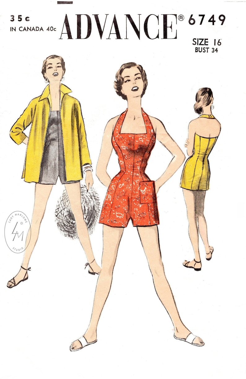 Vintage Sewing Pattern 1950s 50s Beachwear Playsuit & Jacket - Etsy