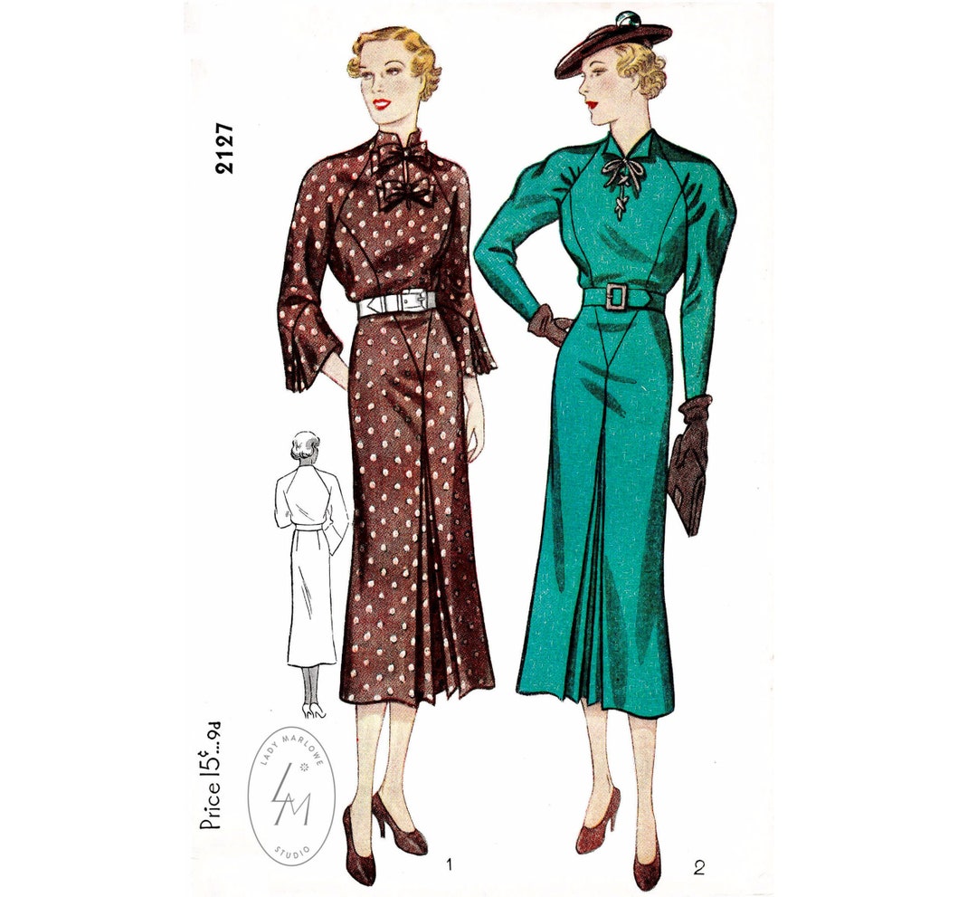 1930s 30s Dress Vintage Sewing Pattern Reproduction // 2 Styles // Leg ...