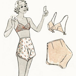 vintage sewing pattern vintage lingerie sewing pattern 1930s 30s soft bra and tap shorts bust 36 bust 36 reproduction