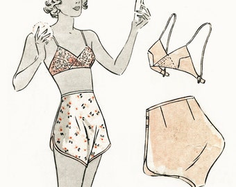 vintage sewing pattern vintage lingerie sewing pattern 1930s 30s soft bra and tap shorts bust 36 bust 36 reproduction