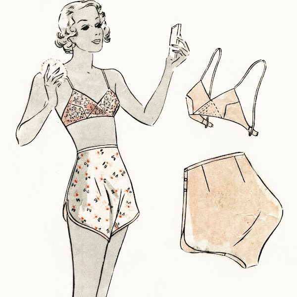 vintage sewing pattern vintage lingerie sewing pattern 1930s 30s soft bra and tap shorts bust 36 bust 36 reproduction