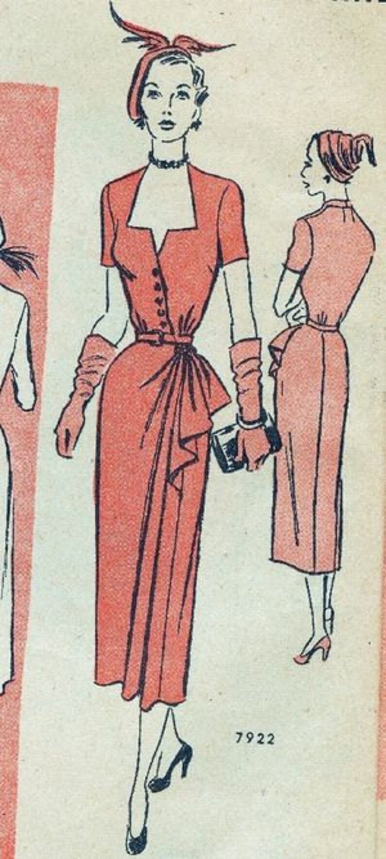 Vintage Sewing Pattern 1950s 50s Afternoon Cocktail Dress Etsy Australia