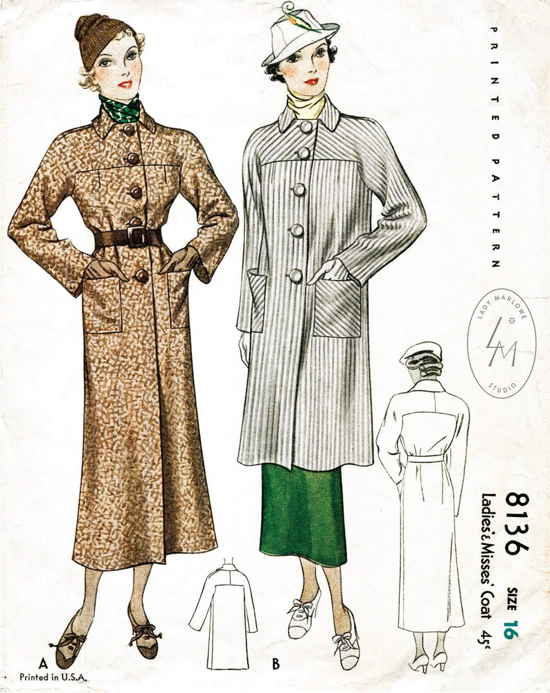 Vintage Sewing Pattern 1930s 30s Winter Coat Box Shape Two - Etsy