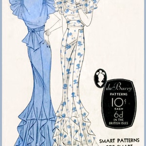 vintage sewing pattern 1930s 30s vintage evening gown sewing pattern cocktail dress frock bust 32 b32 reproduction/ 1930