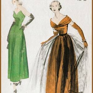 vintage sewing pattern 1950s 1940s  evening ball gown cocktail draped pleats bust 34 b34  reproduction