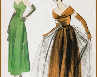 vintage sewing pattern 1950s 1940s  evening ball gown cocktail draped pleats bust 34 b34  reproduction