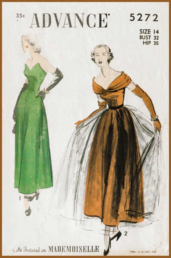 1940s cocktail dress grecian drape vintage sewing pattern reproduction –  Lady Marlowe