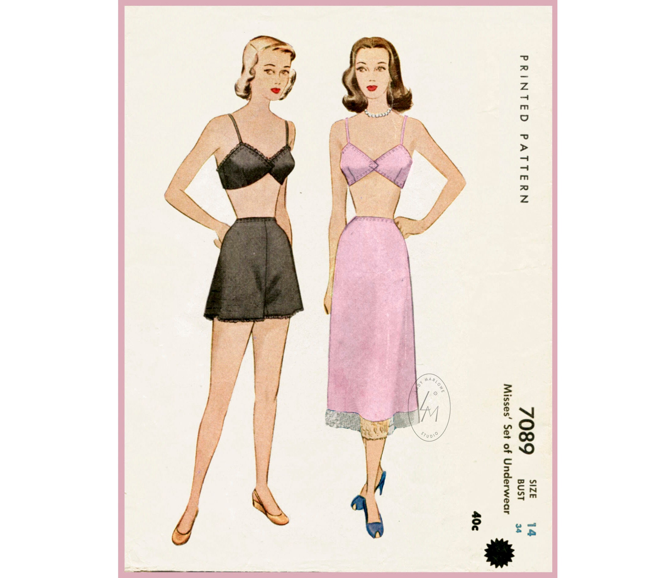 1940s Brassiere, Knickers and Slip PDF Sewing Pattern Bust 34 -   Australia