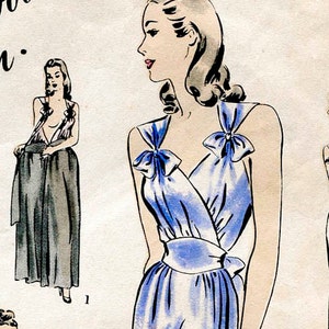 1940 30s 1930s 40s 1940s vintage lingerie sewing pattern gown negligee bow detail PICK YOUR SIZE Bust 32 34 36 38 40 image 1