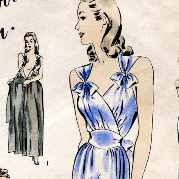 1940 30s 1930s 40s 1940s vintage lingerie sewing pattern gown negligee bow detail PICK YOUR SIZE Bust 32 34 36 38 40