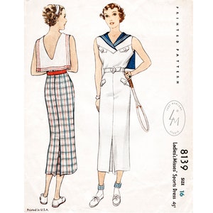 vintage sewing pattern 30s 1930s McCall sports dress bust 34  English and French reproduction / 1930