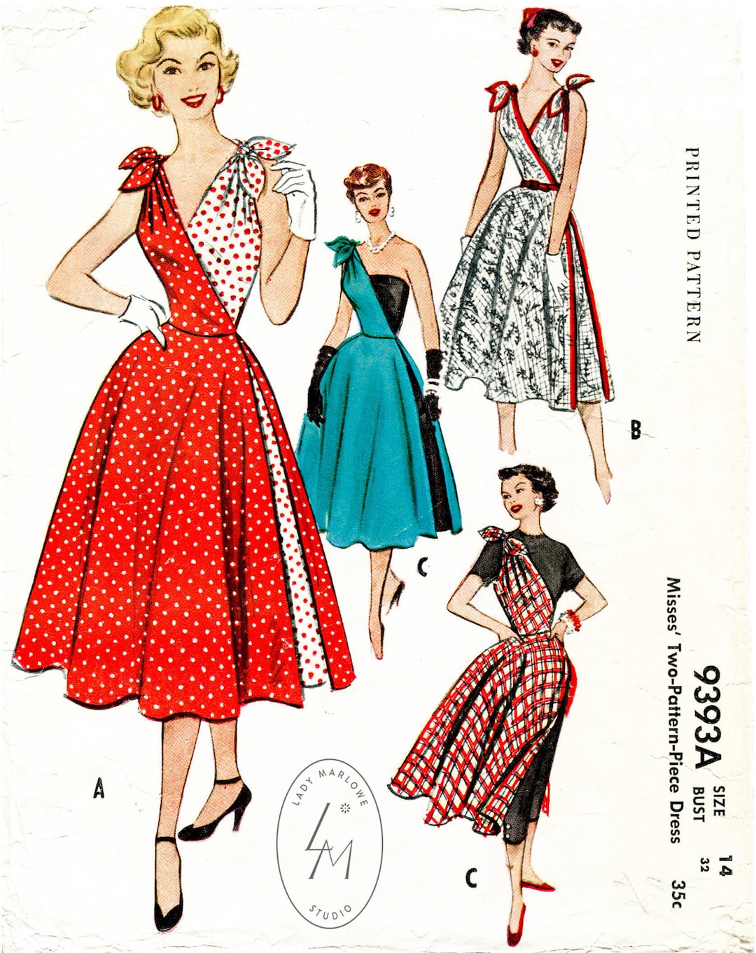 ヴィンテージ縫製パターン 1950 年代のドレスの複製 // カクテル