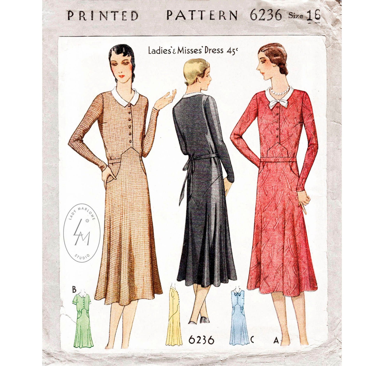 1930s 30s Dress Vintage Sewing Pattern Reproduction Etsy