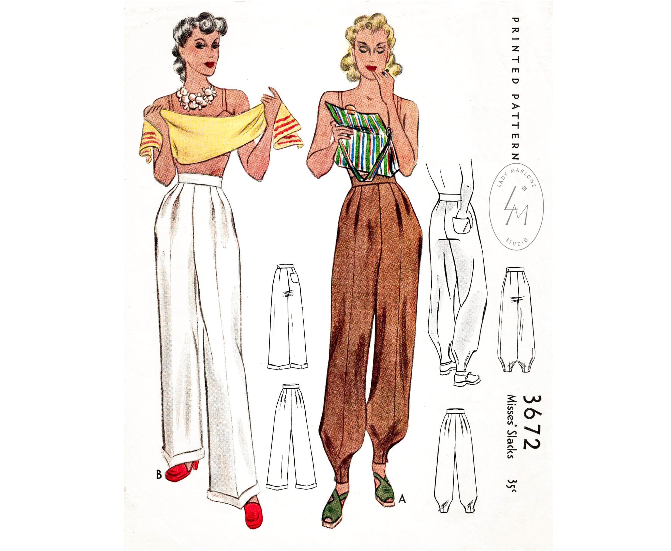 Vintage Sewing Pattern Repro 1940s High Waist Trousers - Etsy
