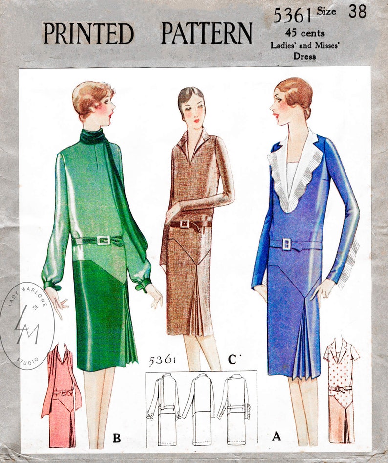 Vintage Sewing Pattern 1920s 20s Dress Reproduction // 3 Etsy UK