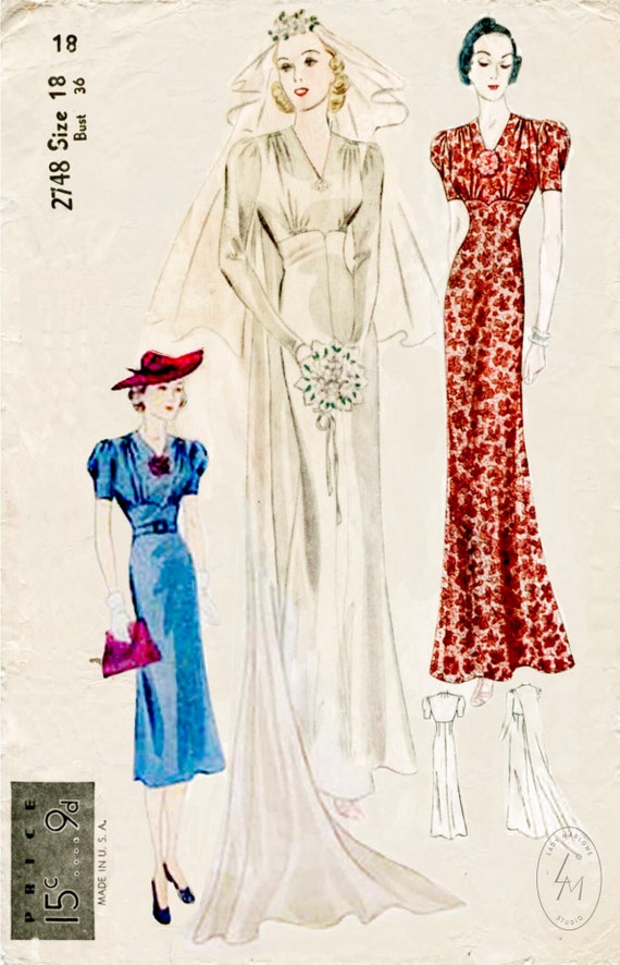 Patron de couture vintage années 30 années 1930 robe vintage motif de  couture mariage mariée soir ou après-midi robe buste 36 reproduction -   Canada