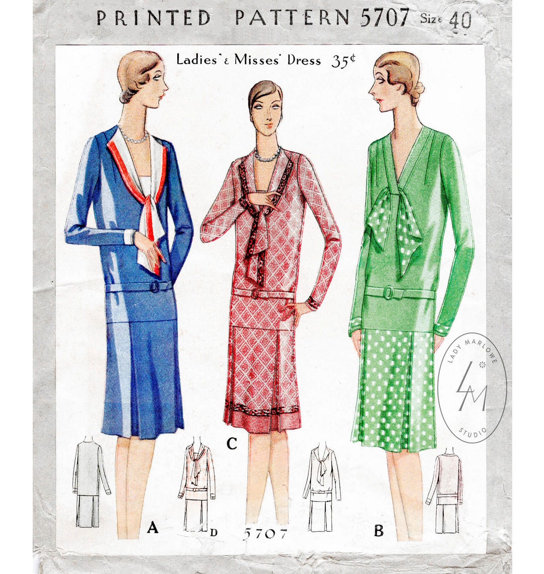 1920s 20s Dress / Reproduction Vintage Sewing Pattern / Flapper Era ...