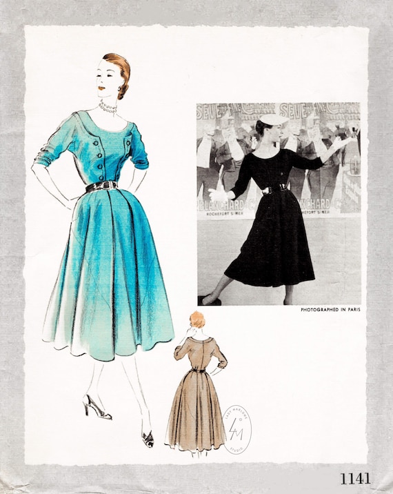 koel landheer dood gaan Vintage naaipatroon 1950s jaren 50 ronde hals jurk met - Etsy Nederland