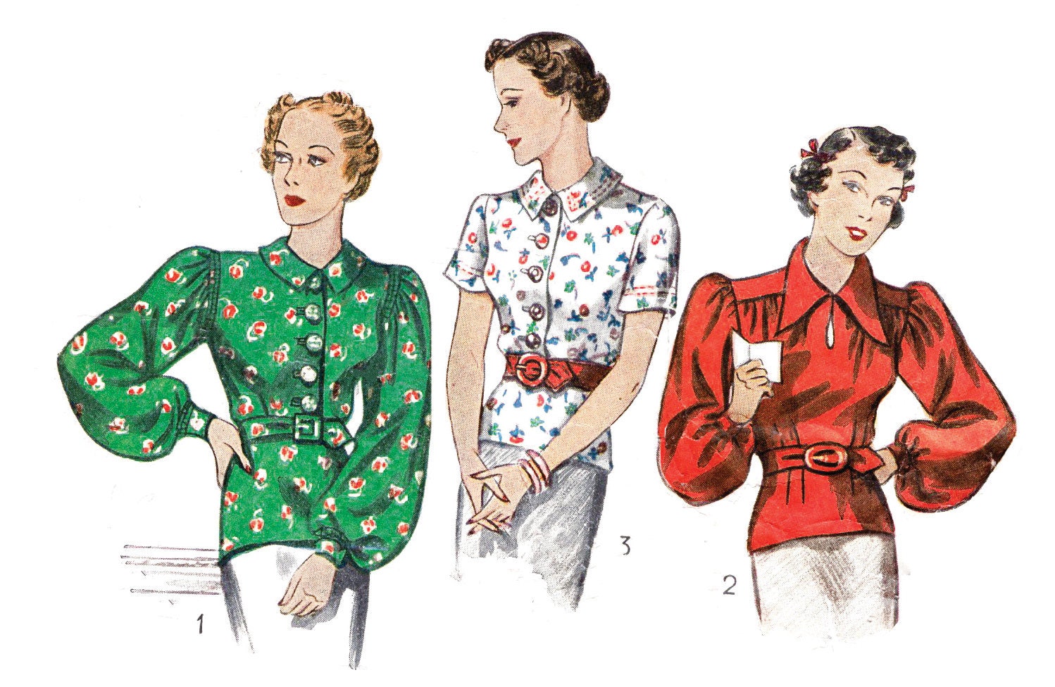 Vintage Sewing Pattern 1930s Blouse Reproduction // 3 Styles
