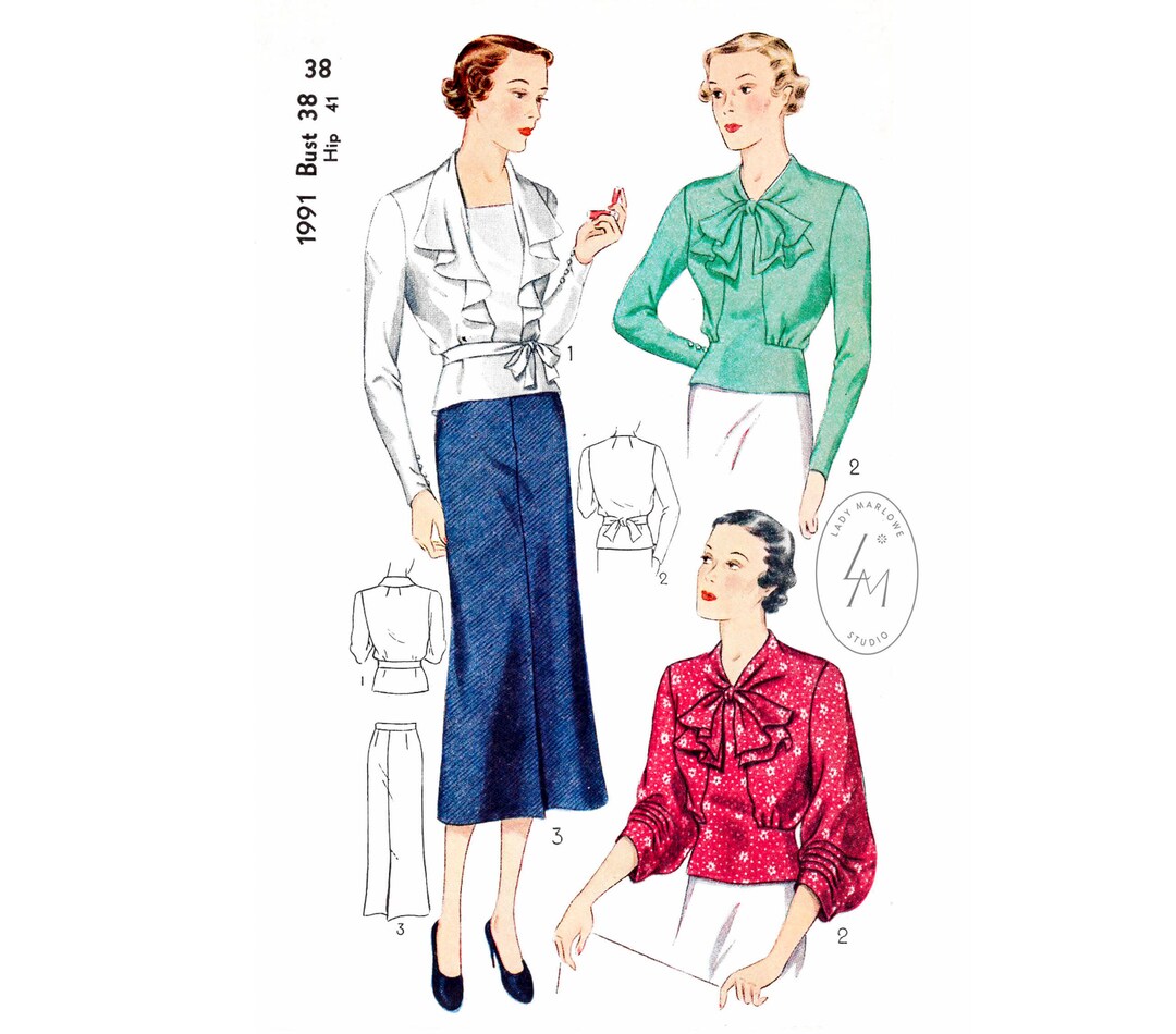 Vintage Sewing Pattern 1930s 30s Blouse & Skirt / 3 Styles ...