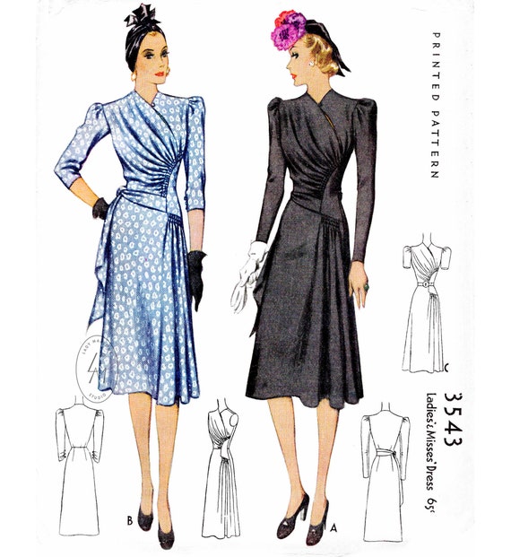 1930s 1940s Vintage Sewing Pattern Reproduction / 3 Sleeve Styles